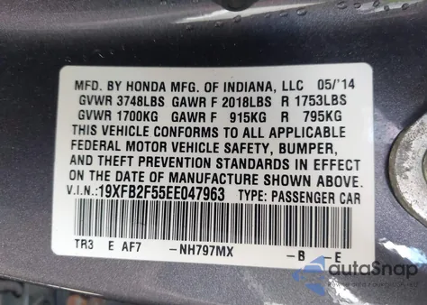 2014 Honda Civic Lx z USA, uszkodzony, nr VIN 19XFB2F55EE047963